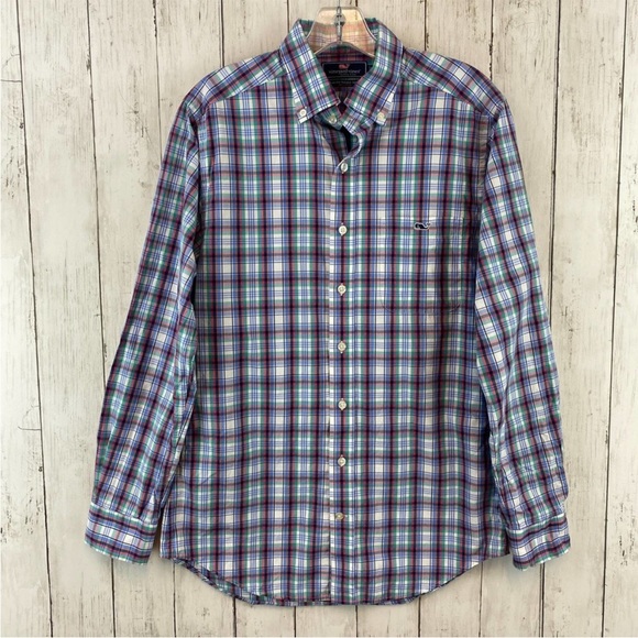 Vineyard Vines Multi Flounder Plaid Slim-Fit Tucker Shirt Cotton Size Medium - Picture 1 of 8